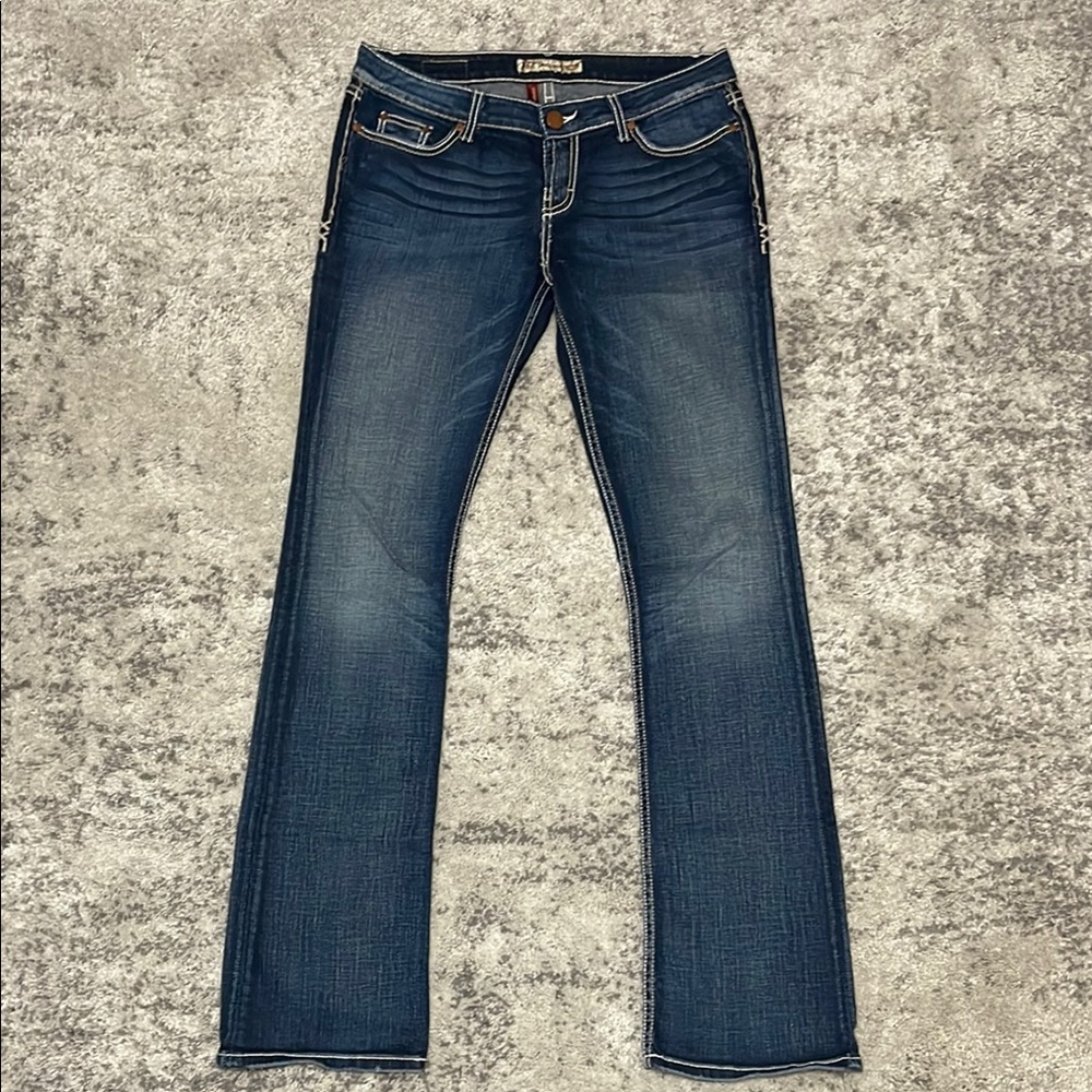 BKE Denim Buckle Sabrina Mid Rise Boot Stretch Blue Jeans TALL 30x35.5